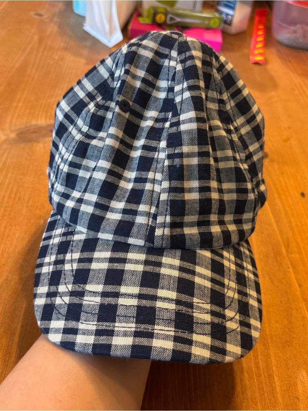 Draper James womens plaid adjustable baseball cap navy/white
